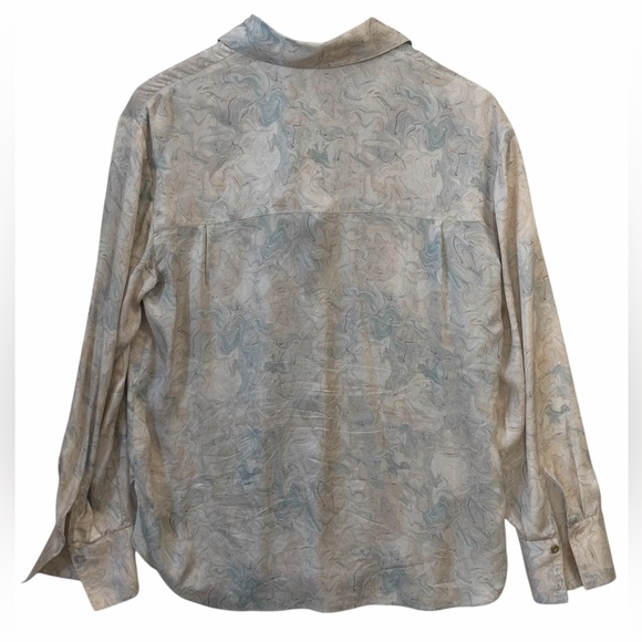 Vince Marble-Print Button-Down Shirt in Cream and Pale Blue - Picture 6 of 7